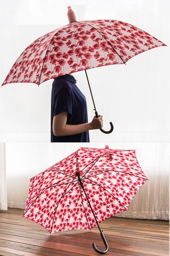 화초 양귀비꽃 문양 에티켓 투명 커버 자동 우산