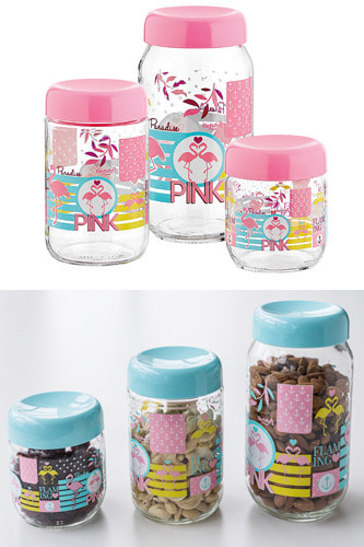 렌가(renga) 핑크 플라밍고 시리즈 다용도 유리 자(jar) 세트 3P / 낱개판매