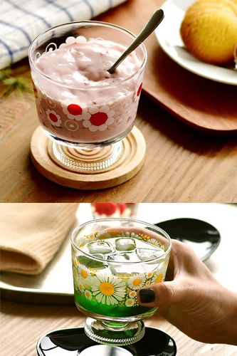 (정품) 아델리아 레트로 꽃문양 (속깊은) 디저트 유리컵